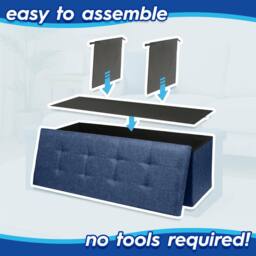 Harbour Housewares Large Foldable Storage Ottoman Bench Linen Finish - 111 x 37 x 39cm in Navy - Size: 111 x 37 x 39 cm - thumbnail 3