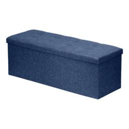 Harbour Housewares Large Foldable Storage Ottoman Bench Linen Finish - 111 x 37 x 39cm in Navy - Size: 111 x 37 x 39 cm - thumbnail 1