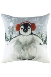 Evans Lichfield Snowy Penguin Hand-Painted Watercolour Printed Cushion - Size: 43 cm x 43 cm - thumbnail 1