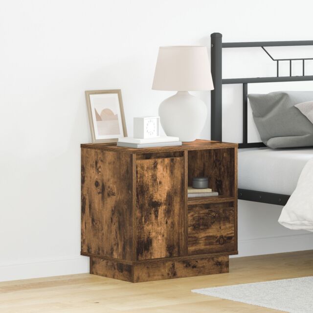 Berkfield Home Bedside Cabinets with LED Lights 2 pcs Smoked Oak 50x34, 5x50 cm in Brown - image 1