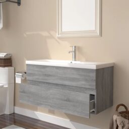 Berkfield Home Sink Cabinet with Built-in Basin Grey Sonoma Engineered Wood - thumbnail 3