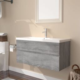 Berkfield Home Sink Cabinet with Built-in Basin Grey Sonoma Engineered Wood - thumbnail 1