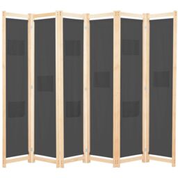 Berkfield Home 6-Panel Room Divider Grey 240x170x4 cm Fabric - Size: 240 x 170 x 4 cm