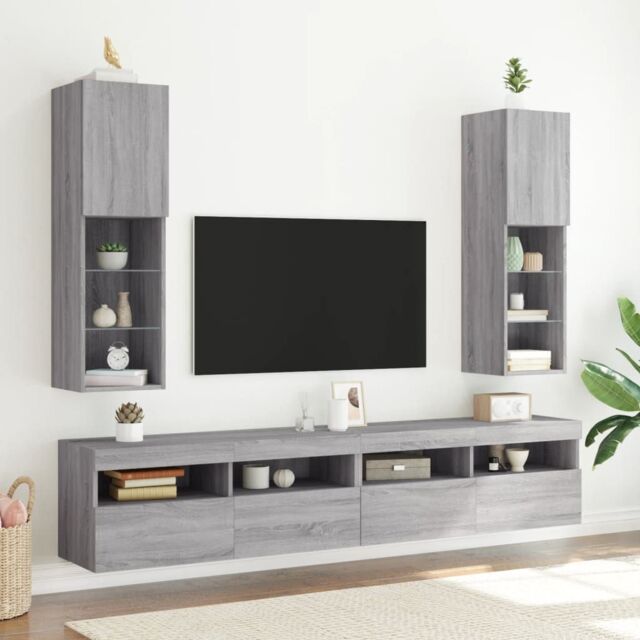 Berkfield Home TV Cabinets with LED Lights 2 pcs Grey Sonoma 30.5x30x102 cm - image 1