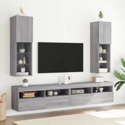 Berkfield Home TV Cabinets with LED Lights 2 pcs Grey Sonoma 30.5x30x102 cm - thumbnail 1