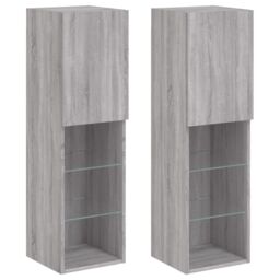 Berkfield Home TV Cabinets with LED Lights 2 pcs Grey Sonoma 30.5x30x102 cm - thumbnail 2
