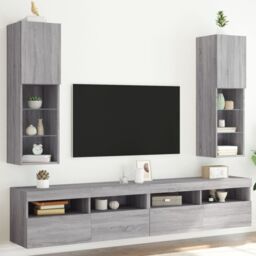 Berkfield Home TV Cabinets with LED Lights 2 pcs Grey Sonoma 30.5x30x102 cm - thumbnail 3