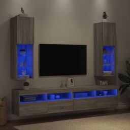 Berkfield Home TV Cabinets with LED Lights 2 pcs Grey Sonoma 30.5x30x102 cm - thumbnail 4