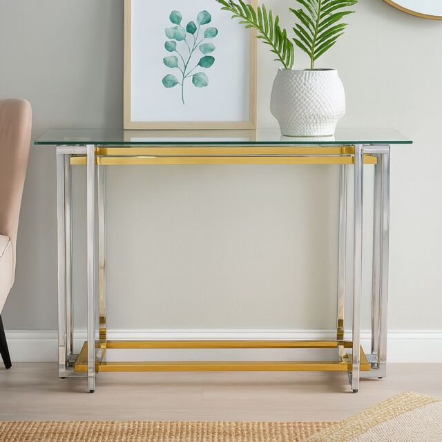 Orsina Glass Top Console Table, Gold & Silver Luxury Console Table, Modern Style Console Table with Glass Top - image 1