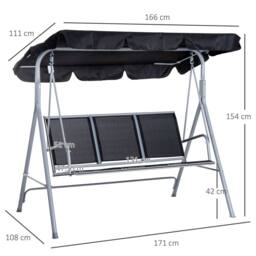 OUTSUNNY Metal Swing Chair Garden Hammock 3 Seater Patio Bench w/ Canopy in Black - thumbnail 3