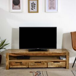 IH Design Bratton Mango Wooden Large TV Stand With 3 Drawers in Brown - thumbnail 3