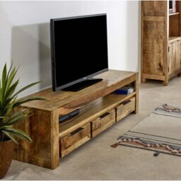 IH Design Bratton Mango Wooden Large TV Stand With 3 Drawers in Brown - thumbnail 2