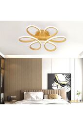 Living and Home Artistic Golden Ring Flower - Shaped Modern LED Ceiling Light in Gold - thumbnail 2