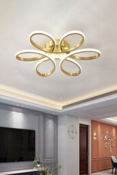Living and Home Artistic Golden Ring Flower - Shaped Modern LED Ceiling Light in Gold
