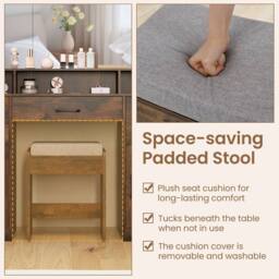 Costway 108 CM Wide Dressing Table Vanity Desk with Stool in Brown - thumbnail 9