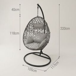 Alivio Rattan Weave Hanging Egg Chair with Cushions for Indoor Outdoor Swing Patio Garden - Grey - thumbnail 7