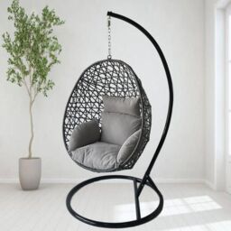 Alivio Rattan Weave Hanging Egg Chair with Cushions for Indoor Outdoor Swing Patio Garden - Grey - thumbnail 1