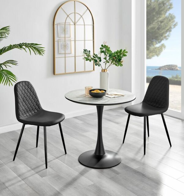 FurnitureboxUK Elina White Marble Effect Scratch Resistant Dining Table & 2 Corona Black Leg Chairs - image 1