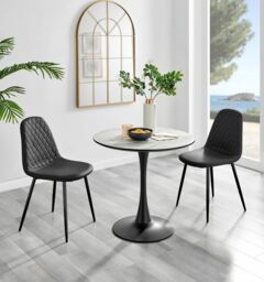 FurnitureboxUK Elina White Marble Effect Scratch Resistant Dining Table & 2 Corona Black Leg Chairs - thumbnail 1