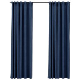 Berkfield Home Linen-Look Blackout Curtains with Hooks 2 pcs Blue 140x225 cm - thumbnail 2