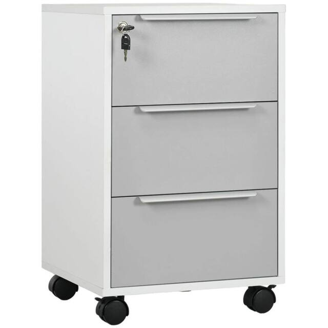 FORGEVIO White & Grey 3-Drawer Lockable Filing Cabinet 40x40x63.5cm - Size: 40x40x63.5 cm - image 1