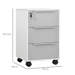 FORGEVIO White & Grey 3-Drawer Lockable Filing Cabinet 40x40x63.5cm - Size: 40x40x63.5 cm - thumbnail 2