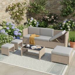 Merax 4-6 Seater Garden Lounge Set with Coffee Table & Stools in Khaki - thumbnail 2