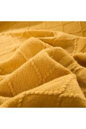 Living and Home Pattern Knitted Throw Blanket with Fringed Edges in Yellow - Size: 130 cm x 170 cm - thumbnail 5