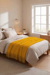 Living and Home Pattern Knitted Throw Blanket with Fringed Edges in Yellow - Size: 130 cm x 170 cm - thumbnail 2
