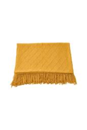 Living and Home Pattern Knitted Throw Blanket with Fringed Edges in Yellow - Size: 130 cm x 170 cm - thumbnail 4