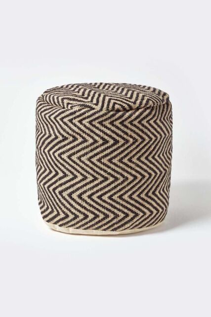 Homescapes Patterned Circular Pouffe in Black - image 1