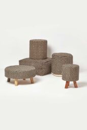 Homescapes Patterned Circular Pouffe in Black - thumbnail 5