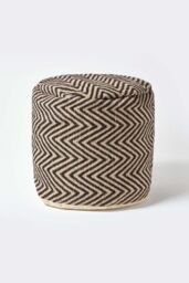 Homescapes Patterned Circular Pouffe in Black