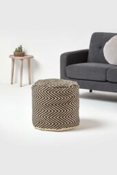 Homescapes Patterned Circular Pouffe in Black - thumbnail 2