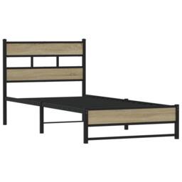 Berkfield Home Metal Bed Frame without Mattress Sonoma Oak 75x190 cm Small Single in Brown - thumbnail 1