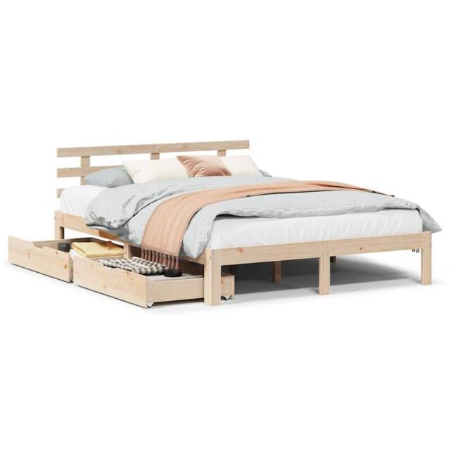 Berkfield Home Bed Frame with Drawers without Mattress 135x190 cm Double in Natural - image 1