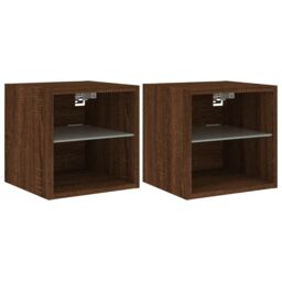 Berkfield Home TV Wall Cabinets with LED Lights 2 pcs Brown Oak 30x28.5x30 cm - thumbnail 2