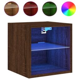 Berkfield Home TV Wall Cabinets with LED Lights 2 pcs Brown Oak 30x28.5x30 cm - thumbnail 7