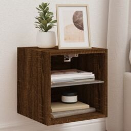 Berkfield Home TV Wall Cabinets with LED Lights 2 pcs Brown Oak 30x28.5x30 cm - thumbnail 1