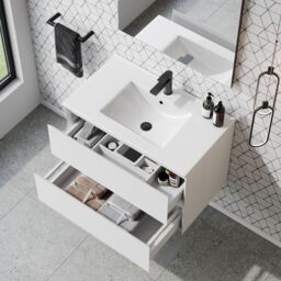 Banyetti Kameo 800mm Wall Hung 2 Drawer Vanity Unit with Lira Basin-Matt White - thumbnail 1