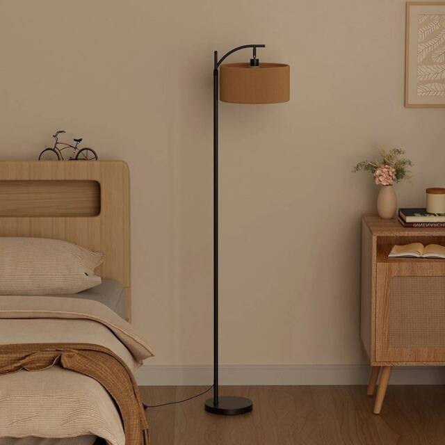 EONLION Rattan Shade Floor Lamp, Minimalist Standing Light in Black - image 1