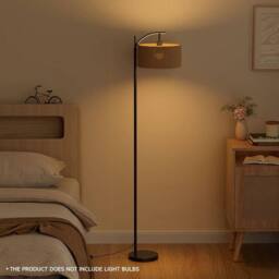 EONLION Rattan Shade Floor Lamp, Minimalist Standing Light in Black - thumbnail 3