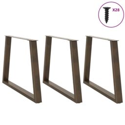 Berkfield Home Dining Table Legs V-Shape 3 pcs Natural Steel 90x(72-73.3) cm Steel in Brown - thumbnail 3