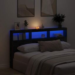 Berkfield Home Headboard Cabinet with LED Black Oak 180x17x102 cm - Size: 180 x 17 x 102 cm