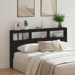Berkfield Home Headboard Cabinet with LED Black Oak 180x17x102 cm - Size: 180 x 17 x 102 cm - thumbnail 4