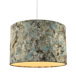 Happy Homewares Graphic Designer Round Drum Lamp Shade in Teal Cream & Taupe Colours - Size: 12 inches - thumbnail 2