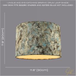 Happy Homewares Graphic Designer Round Drum Lamp Shade in Teal Cream & Taupe Colours - Size: 12 inches - thumbnail 7