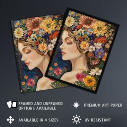 "Artery8 Wall Art Print Woman with Spring Flower Headdress Mosaic Art Framed Poster in Black - Size: W12"" x H16""" - thumbnail 2