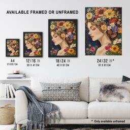 "Artery8 Wall Art Print Woman with Spring Flower Headdress Mosaic Art Framed Poster in Black - Size: W12"" x H16""" - thumbnail 3