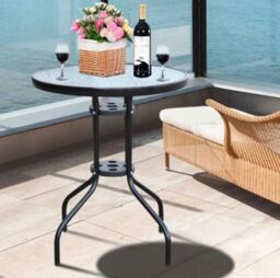 Marco Paul 60cm Round Glass Top Garden Table in Black - thumbnail 2